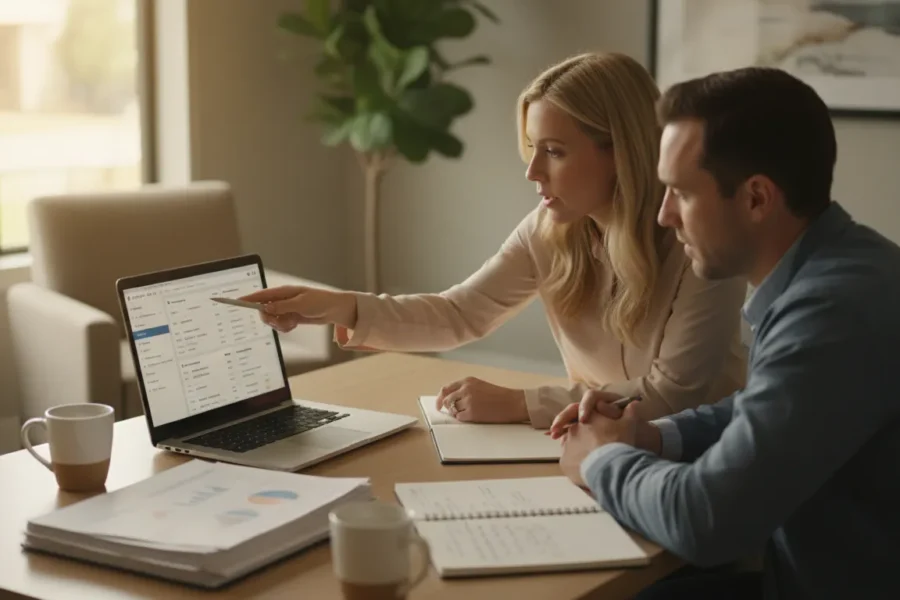 Memory care sales team reviewing a CRM dashboard to track leads, tours, and move-ins