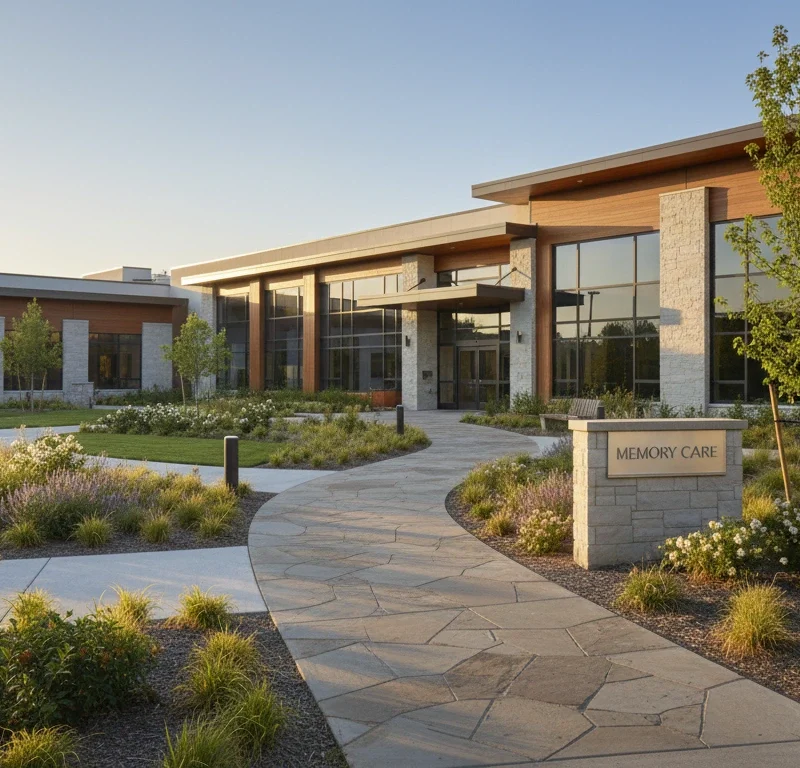 Modern memory care community exterior showcasing a professional senior living facility for operators improving occupancy in 2026