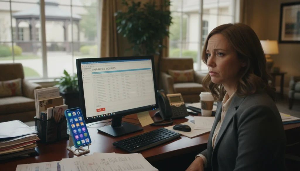 Manual follow-up breakdown in memory care sales leading to delayed response and lost leads