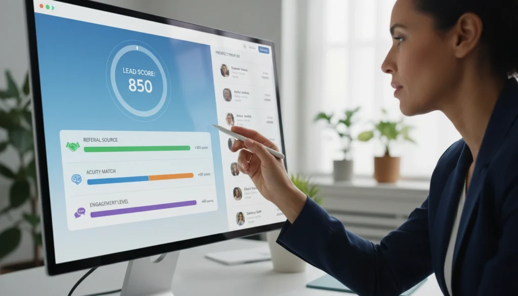 Memory care lead scoring MC system inside CRM identifying high-intent qualified prospects