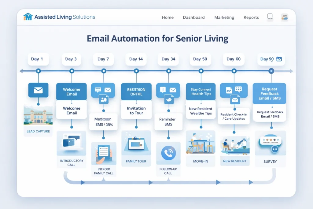 90 day nurture email automation workflow for assisted living