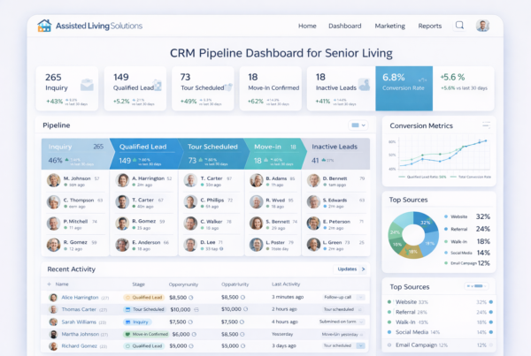 assisted living crm pipeline stages and lead tracking system