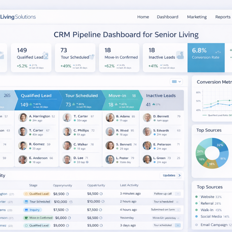 assisted living crm pipeline stages and lead tracking system