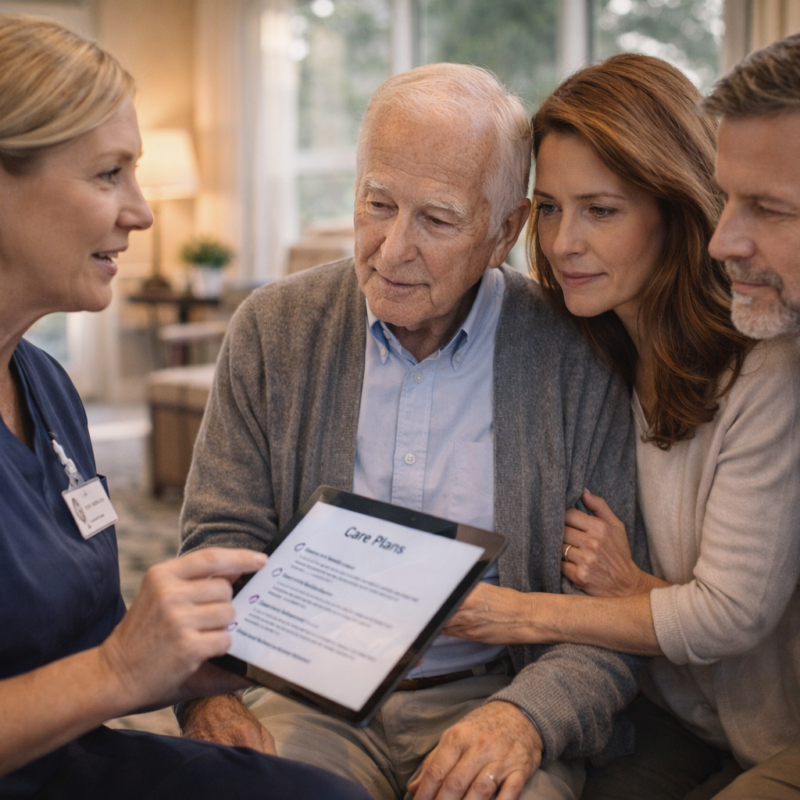 clinical consultation during senior living tour with family