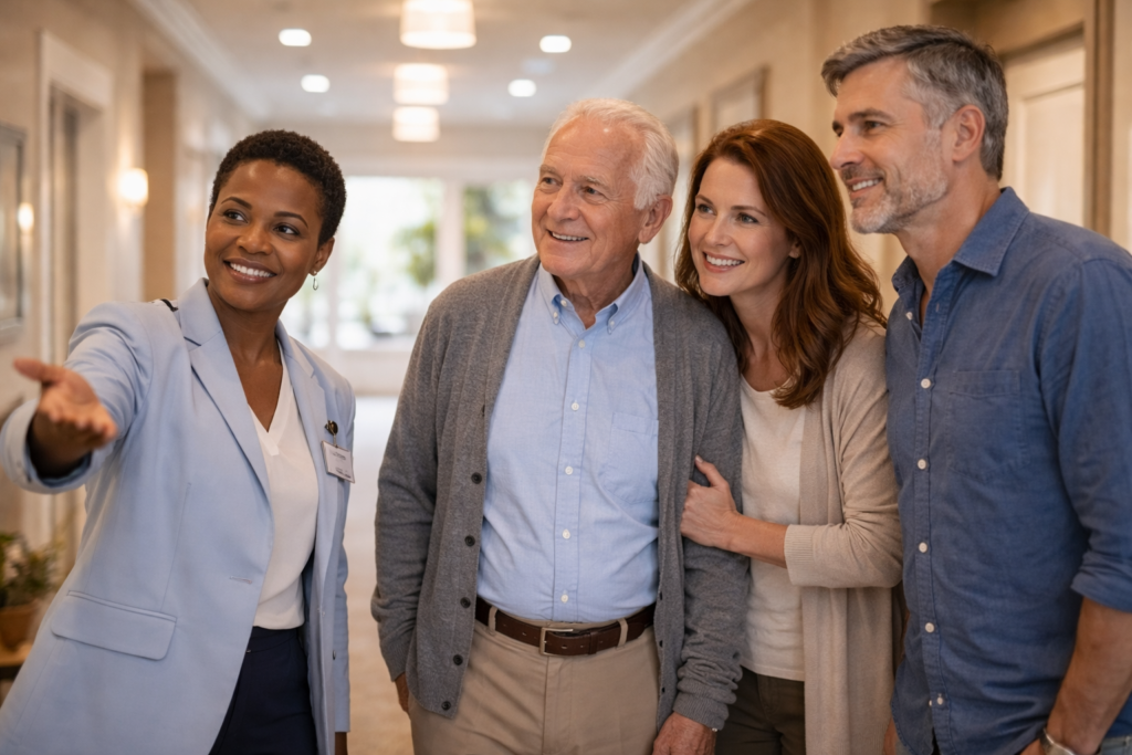 senior living tour process with family visiting assisted living community